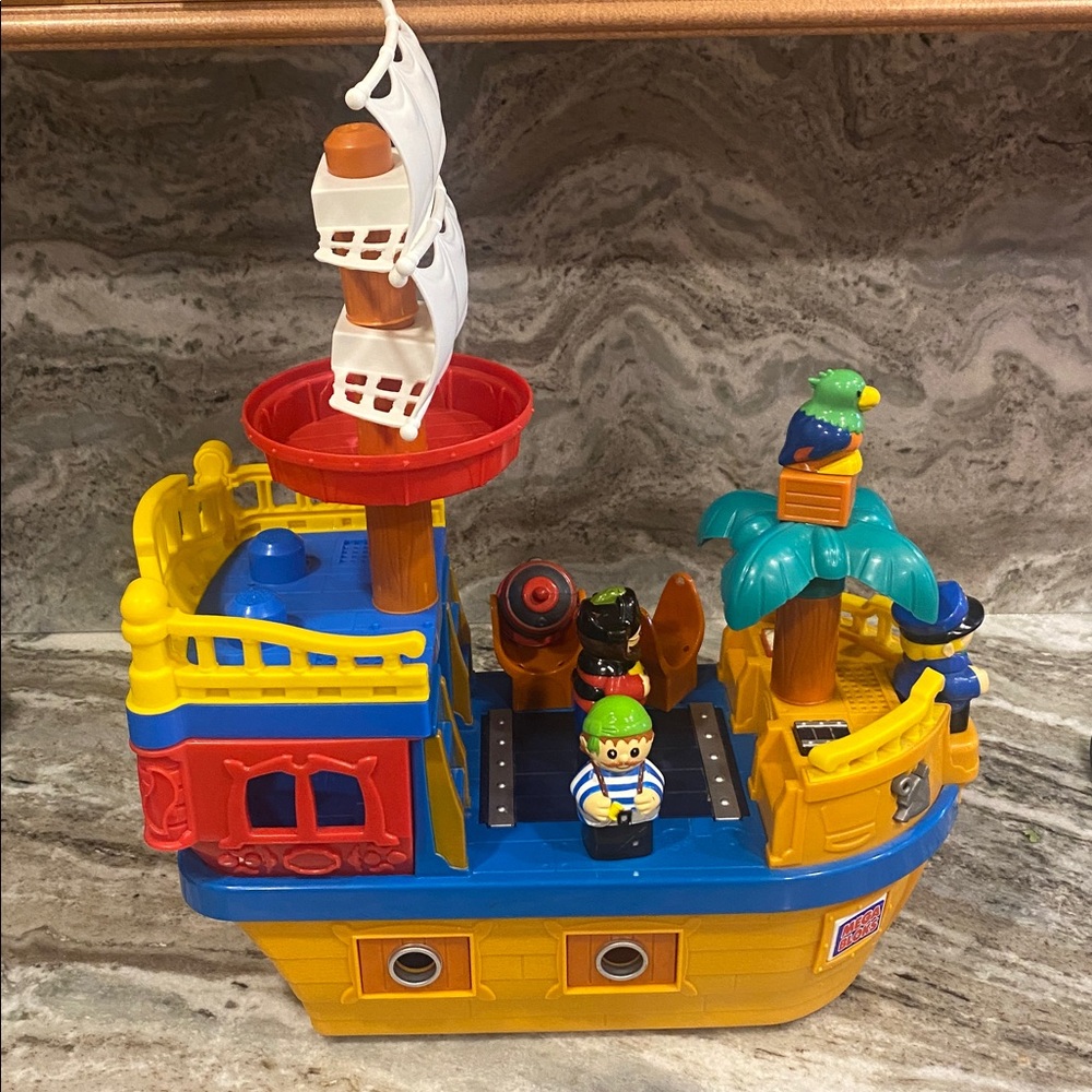 Mega BLOKS Push Along Musical Pirate Ship Boat - My First Builder RARE - Picture 5 of 10